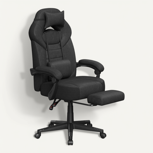 Fauteuil De Bureau Ergonomique Avec Support Lombaire, Coussin De Tête Réglable, Noir