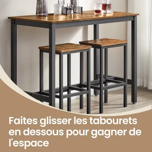 Table Haute Avec 2 Tabourets De Style Industriel, Lot Table Et Chaises De Bar, Marron Et Noir