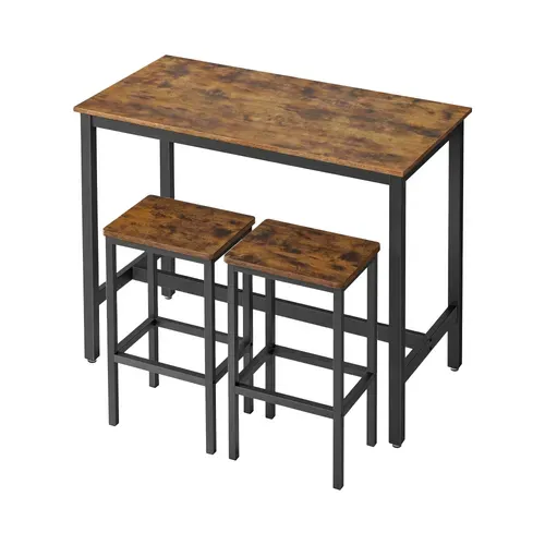 Table Haute Avec 2 Tabourets De Style Industriel, Lot Table Et Chaises De Bar, Marron Et Noir