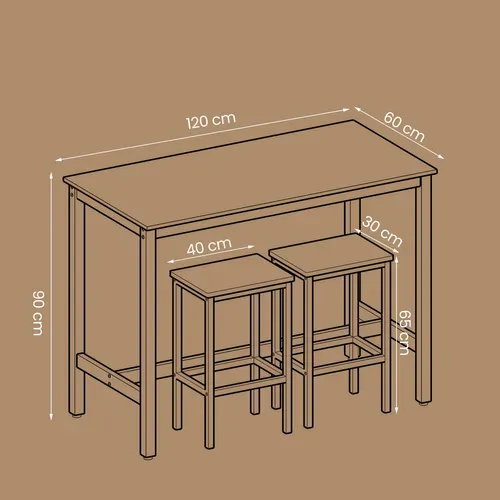 Table Haute Avec 2 Tabourets De Style Industriel, Lot Table Et Chaises De Bar, Marron Et Noir
