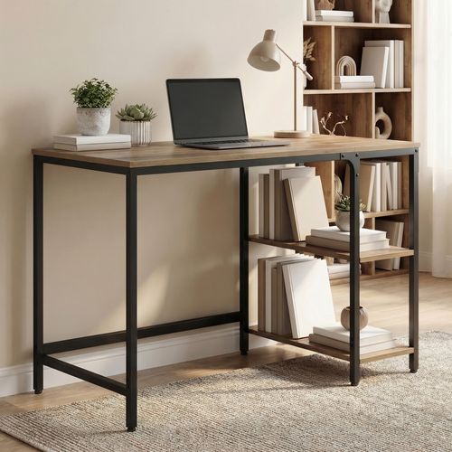 Bureau Pour Ordinateur, 120 X 60 Cm, Pour Chambre, Salon, Style Moderne, Marron Et Noir