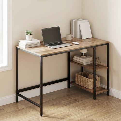 Bureau Pour Ordinateur, 120 X 60 Cm, Pour Chambre, Salon, Style Moderne, Marron Et Noir