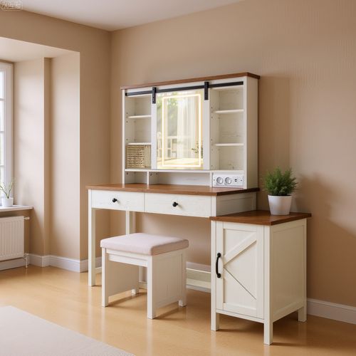 Coiffeuse Avec Miroir Et éclairage, Tabouret, Station De Charge, 2 Tiroirs, Rangement Pour Bijoux