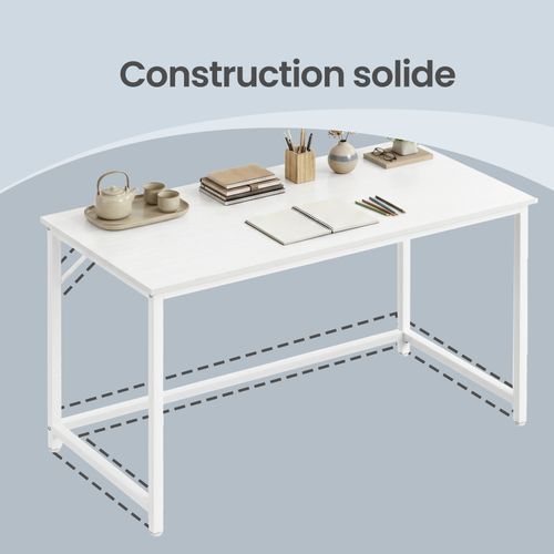 Bureau D'ordinateur, Table, Pour Bureau, Chambre, Salon, Cadre En Métal, Blanc