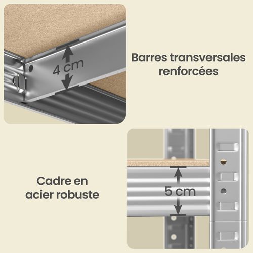 étagère De Charges Lourdes, étagère De Stockage, Structure En Acier, 5 étagères Réglables, Argent