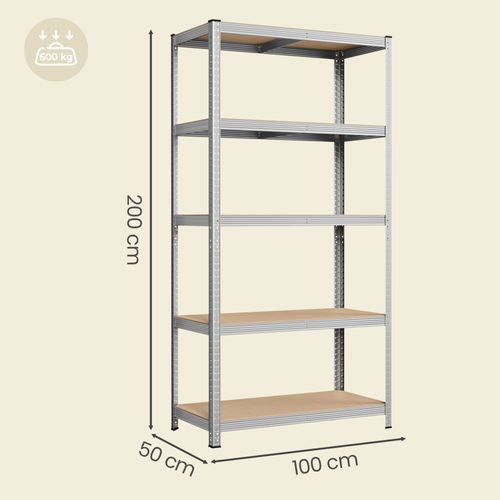étagère De Charges Lourdes, étagère De Stockage, Structure En Acier, 5 étagères Réglables, Argent