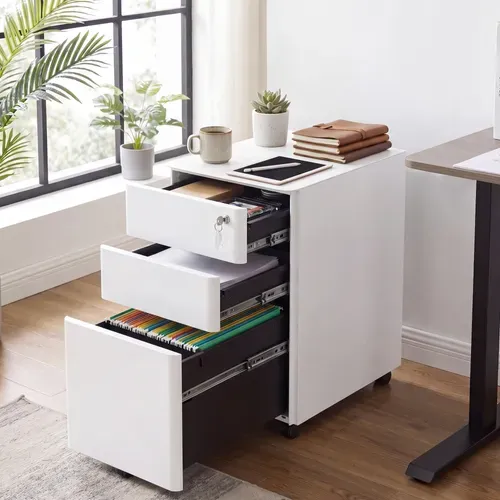 Classeur à 3 Tiroirs En Acier Pour Bureau à Domicile, Blanc