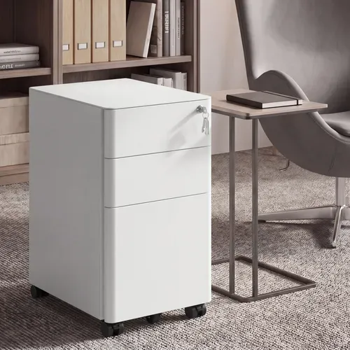 Classeur à 3 Tiroirs En Acier Pour Bureau à Domicile, Blanc