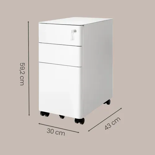 Classeur à 3 Tiroirs En Acier Pour Bureau à Domicile, Blanc