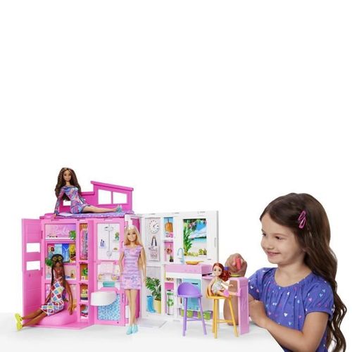 -maison De Vacances-coffret Et Poupée, 4 zones Et 11 accessoires Hrj77