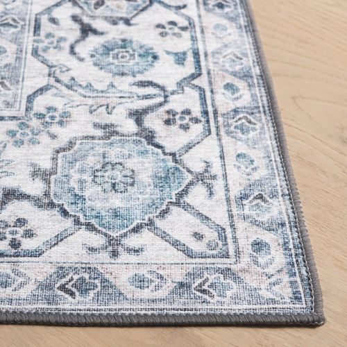Tapis Traditionnel Lavable Machine Safavieh Tucson 200x300 Cm - Poil Court, Antidérapant, Gris Clair Et Rouille - Zone Passage