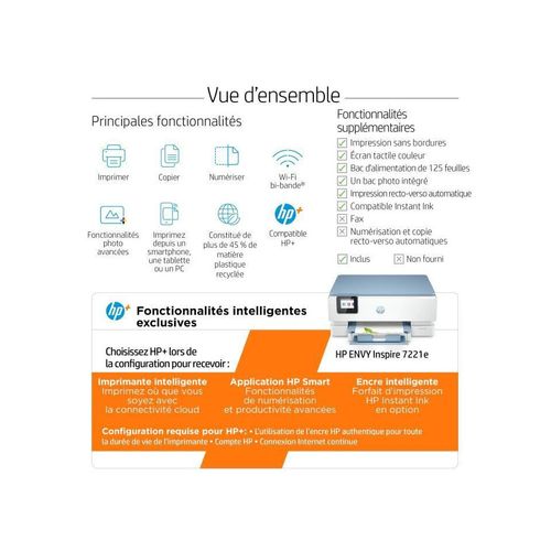 Imprimante Multifonction Tout En Un Envy Inspire 7221e Blanc Et Gris