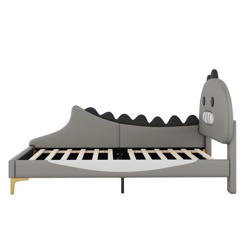 Lit Enfant - Forme Dinosaure Dessin Animé - Lit Plat - Matériau Pu - 90 X 200 Cm - Gris