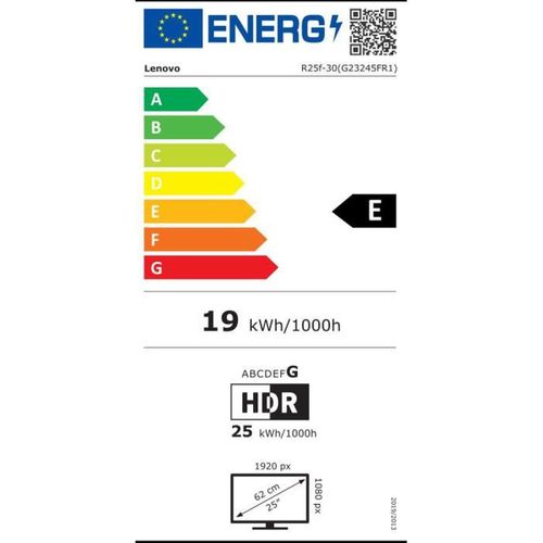 Ecran PC Lenovo R25f-30 24.5'' Fhd - Va - 380 Nits - 0.5ms - 240hz - Tilt - Swivel - Pivot