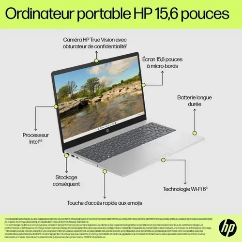 PC Portable 15-fd0059nf - Windows 11 - 15,6 Fhd - Core I3-n305 - Ram 8go - Stockage 512go Ssd - Aze