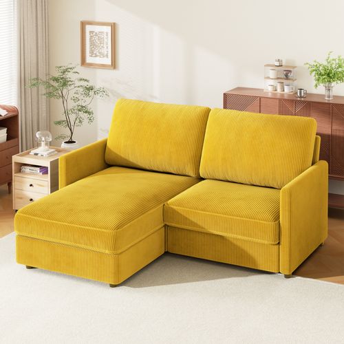Canapé D'angle 2 Places En Velours Côtelé,confortable Moderne,180x137x84cm,jaune