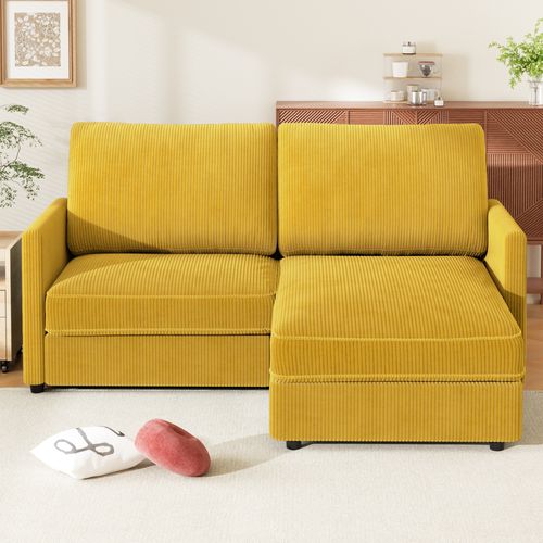 Canapé D'angle 2 Places En Velours Côtelé,confortable Moderne,180x137x84cm,jaune