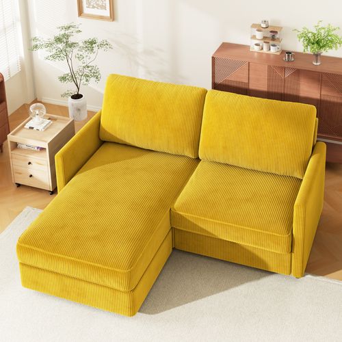 Canapé D'angle 2 Places En Velours Côtelé,confortable Moderne,180x137x84cm,jaune