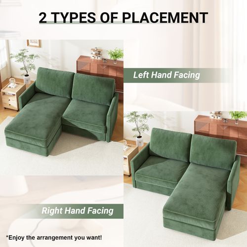 Canapé D'angle 2 Places En Velours Côtelé,canapé Confortable,180x137x84cm,vert