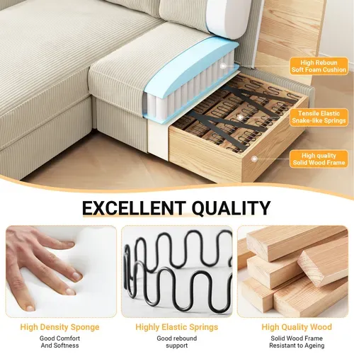 Canapé D'angle 2 Places En Velours Côtelé,canapé Confortable,180x137x84cm,beige