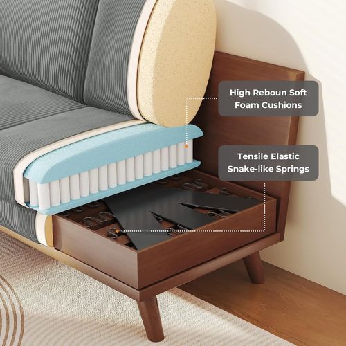 Canapé Droit 2 Places En Velours Côtelé,pieds En Bois Massif,173x76x89cm,gris