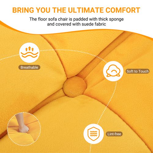 Fauteuil Pouf,fauteuil De Sol Paresseux Rembourré,daim Velours,85 X 80 X 84cm,jaune