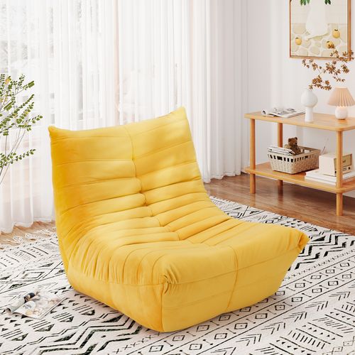 Fauteuil Pouf,fauteuil De Sol Paresseux Rembourré,daim Velours,85 X 80 X 84cm,jaune
