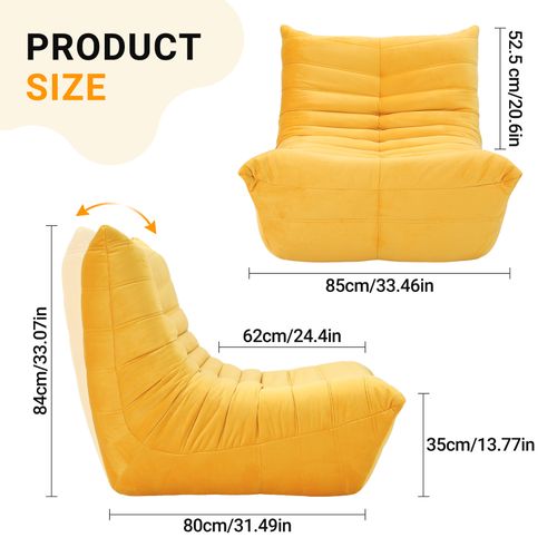 Fauteuil Pouf,fauteuil De Sol Paresseux Rembourré,daim Velours,85 X 80 X 84cm,jaune