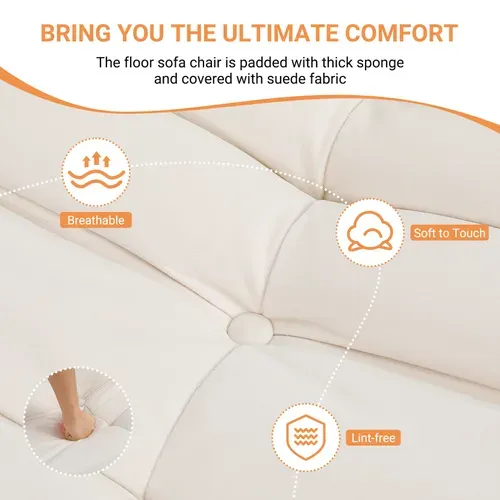 Fauteuil Pouf,fauteuil De Sol Paresseux Pour Salon,daim Velours,85 X 80 X 84cm,beige