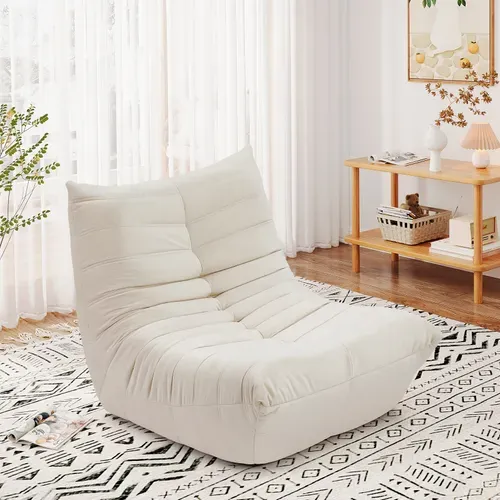 Fauteuil Pouf,fauteuil De Sol Paresseux Pour Salon,daim Velours,85 X 80 X 84cm,beige