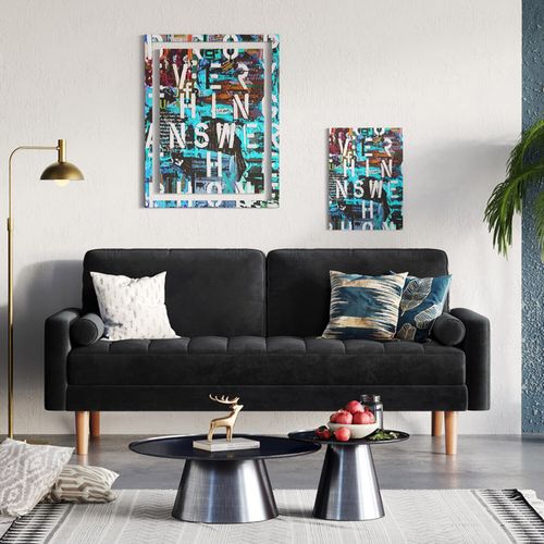 Canapé 2 Places 148x78x85 Cm En Velours Avec 2 Coussins - Noir