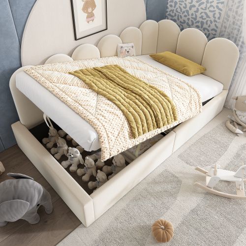 Lit Rembourré 90x200 Cm-canapé-lit-rangement Hydraulique-velours-beige