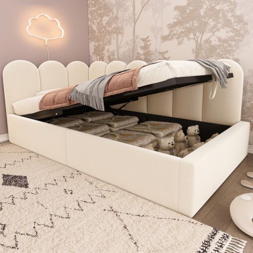 Lit Rembourré 90x200 Cm-canapé-lit-rangement Hydraulique-velours-beige
