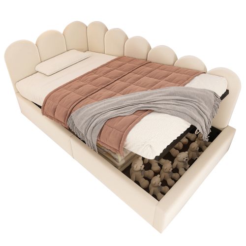 Lit Rembourré 90x200 Cm-canapé-lit-rangement Hydraulique-velours-beige