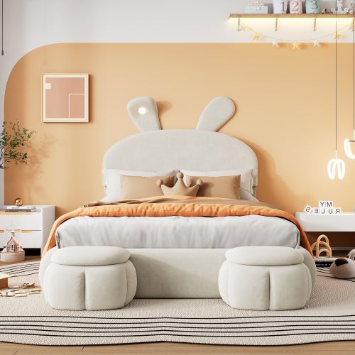 Lit Double 140 X 200 Cm-lit Hydraulique-avec Bandes Lumineuses-espace De Rangement-velours-beige