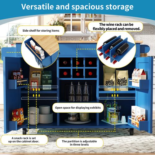 Chariot De Repas - Bleu - Mdf Et Métal - 102x45x92 Cm