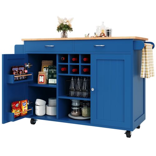 Chariot De Repas - Bleu - Mdf Et Métal - 102x45x92 Cm