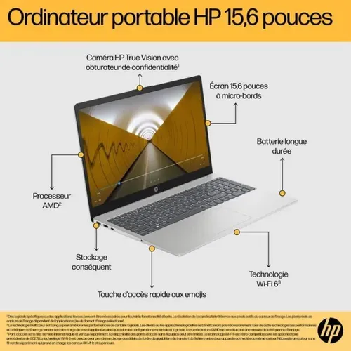 Ordinateur Portable 15,6" Fhd Ryzen 3 7320u — 8 Go Lpddr5, 512 Go Ssd, Argent