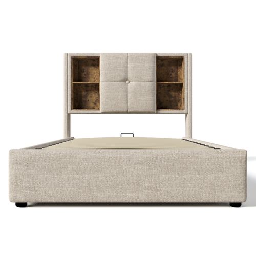 Lit Simple Avec Chargement Sans Fil USB-c-lit Rembourré 90x200 Cm-système Hydraulique-naturel