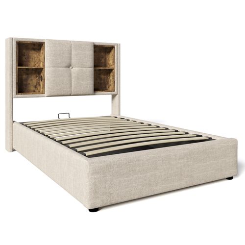 Lit Simple Avec Chargement Sans Fil USB-c-lit Rembourré 90x200 Cm-système Hydraulique-naturel