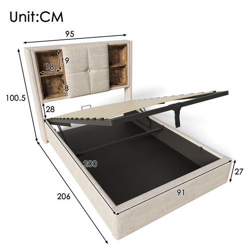 Lit Simple Avec Chargement Sans Fil USB-c-lit Rembourré 90x200 Cm-système Hydraulique-naturel
