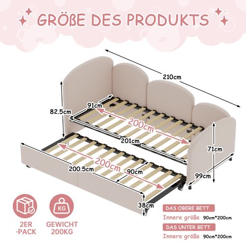 Lit Simple Rembourré Lit 2 Places Lit Enfant 90x200 Cm Fleurs Velours Canapé Lit Tête De Lit Rose