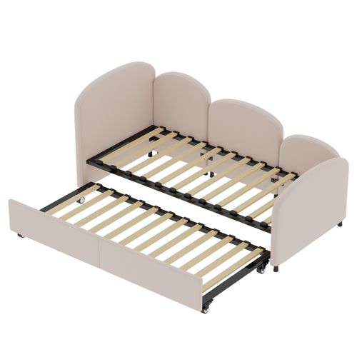 Lit Simple Rembourré Lit 2 Places Lit Enfant 90x200 Cm Fleurs Velours Canapé Lit Tête De Lit Rose