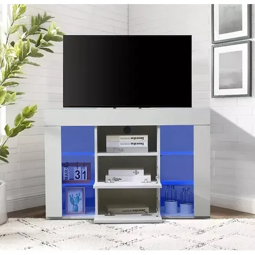 Meuble TV D'angle Blanc LED 100x40x68cm Brillant