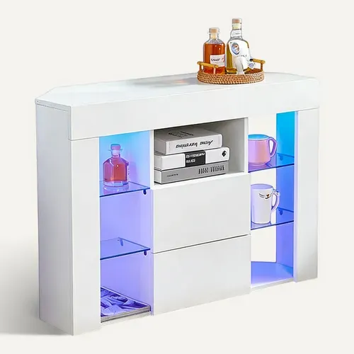 Meuble TV D'angle Blanc LED 100x40x68cm Brillant