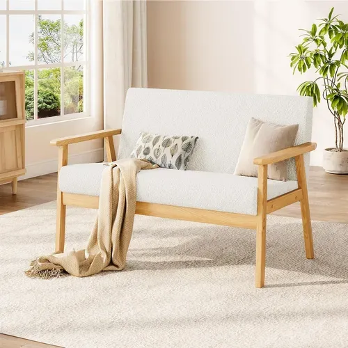 Canapé 2 Places Scandinave En Velours Teddy,banquette Fauteuil,107x60x76cm,blanc