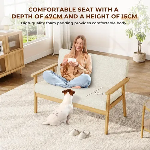 Canapé 2 Places Scandinave En Velours Teddy,banquette Fauteuil,107x60x76cm,blanc