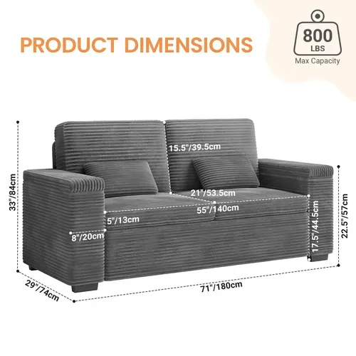 Canapé 2 Places Moderne En Velours Côtelé - Gris