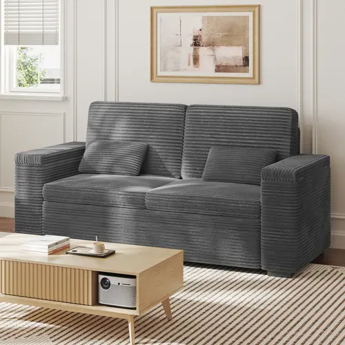 Canapé 2 Places Moderne En Velours Côtelé - Gris