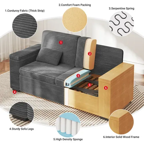 Canapé 2 Places Moderne En Velours Côtelé - Gris